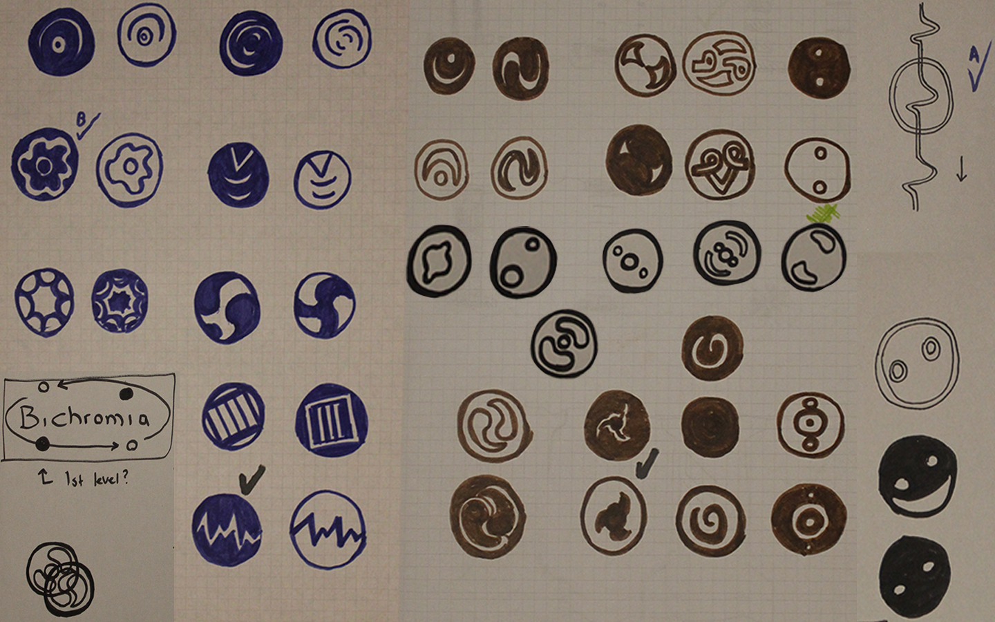 Early character icon designs for Bichromia