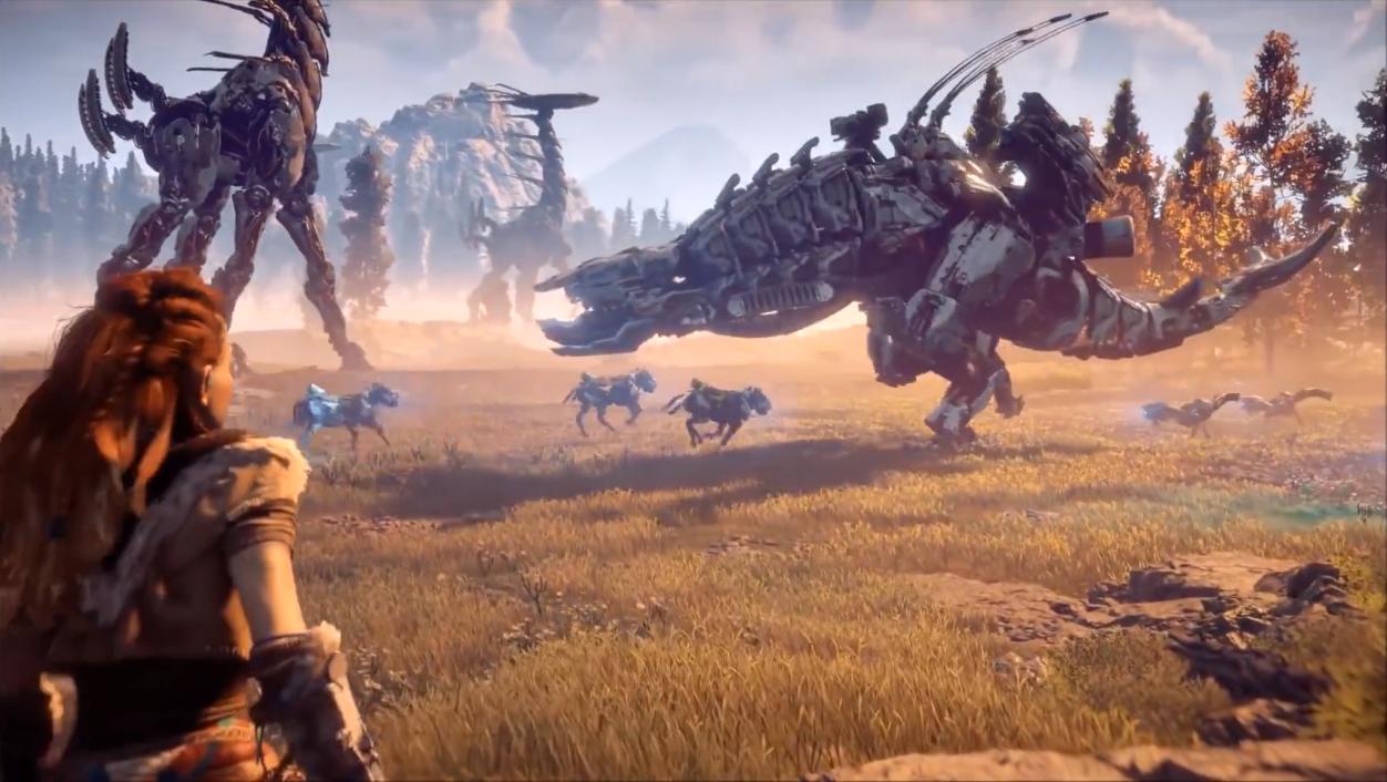 A robot encounter in Horizon Zero Dawn